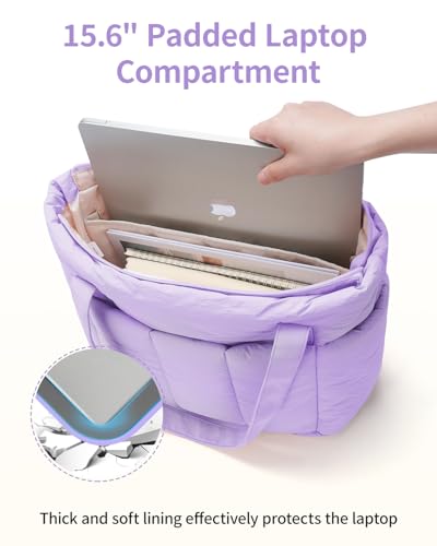 Image of Narwey Puffer Tote Bag for Women Girl, Puffy Travel Gym Shoulder Handbag