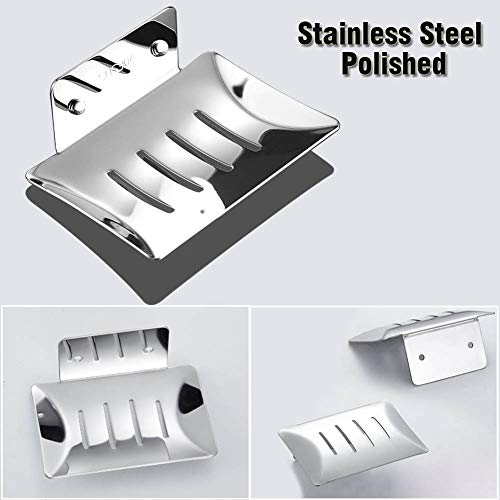 Obelon Wall Mounted Soap Dishes Holder - Sus304 Stainless Steel Soap Basket Storage Racks For Bathroom Shower, Mirror Polished, Silver White #TOP2