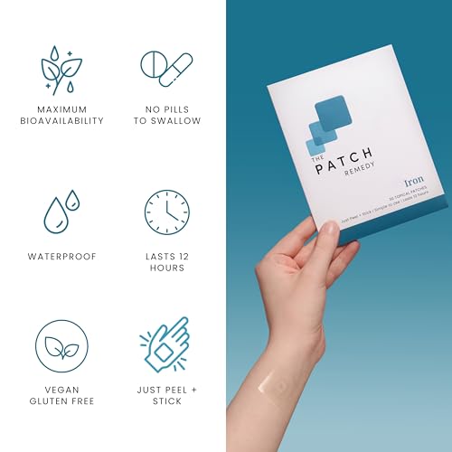 Image of The Patch Remedy Iron Patch | Iron Bisglycinate, Vitamin C, B9 (Methylfolate), B12, Beta-Carotene, Astaxanthin | 30 Patches