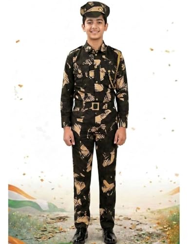 Image of BookMyCostume Cotton Indian para Military with Whistle Special Forces Professional Commandos Camouflage Print Kids Fancy Dress Costume 12-13 Years