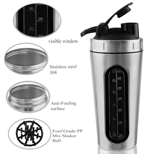 BURRDOFF VISIBLE WINDOW Protein Shaker Bottle, Silver - Image 3