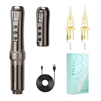 Biomaser UI Wireless Permanent Make-up Maschine Sechstakt verstellbarer kabelloser Stift mit 2 1000mAh Akku OLED Display für Permanent Make-up (Kaffee)