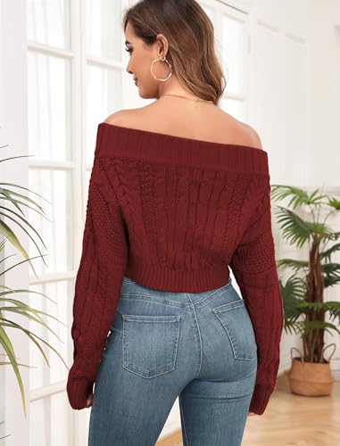 Image of ZAFUL Women V Neck Button Knit Crop Sweaters Batwing Sleeve V Back Ribbed Hem Pullover Sweater