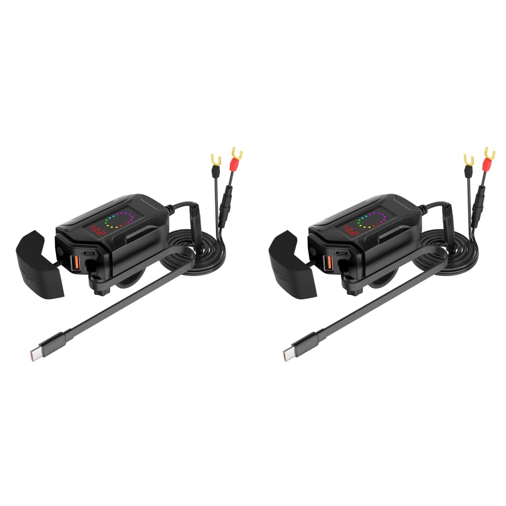 Motocyklowy adapter USB z woltomierzem, wyłącznikiem, IP65, podwójny USB-C PD i USB-A do telefonu, tabletu, GPS
