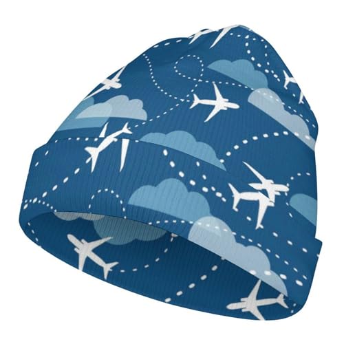 Airplane Aircraft Plane Pattern Kids Beanie Hat for for Girls Boys Children Cap Winter Knitted Chemo Cancer Headwear Accessories Gifts Decoration Black