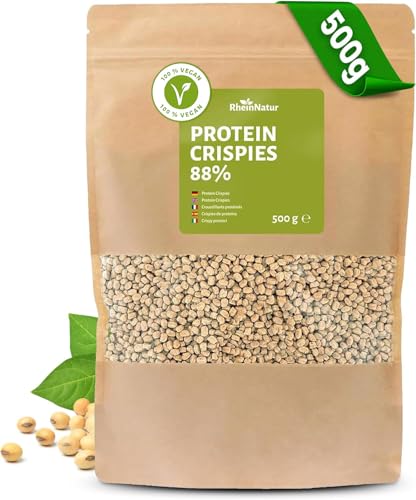 RheinNatur Soja Protein Crispies 88% Eiweiß 500g - vegane Eiweißquelle ohne Zuckerzusatz - knuspriges Topping für Müsli, Joghurt & Salate, für herzhafte Gerichte & selbstgemachte Riegel
