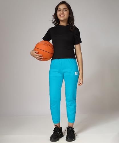 Image of KYDA KIDS Girls Mid Rise 100% Pure Cotton Track Pants | Regular Fit Elastic Waist Casual Wear | Soft Comfortable Kids Trousers (Pack of 2)