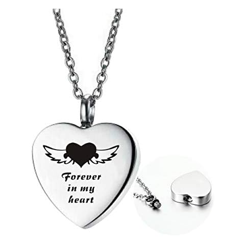 Urn Necklaces for Ashes Forever in My Heart Necklace Angel Wings Pendant Necklace Cremation Pendant Necklace for Memorial Ashes Jewelry Cover