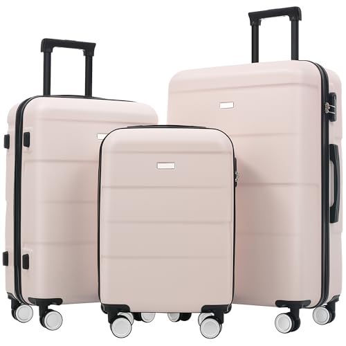 Light Pink Hardshell Luggage Sets 3 Piece, Hard Shell Travel Suitcases Double Spinner Wheels Suitcase with Handle Password Lock, Lightweight 20