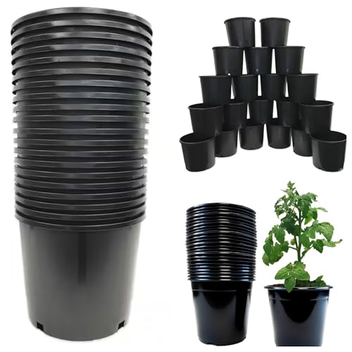 LATROPIC 1 Gal/3 Gal/5 Gal/ 7 Gal/ 15 Gal/ 25 Gal Black Plastic Nursery Plant Container Garden Planter Pots, Plastic Plant Pots with Drainage Holes Garden Flower Pots (5 Gal 12pcs)
