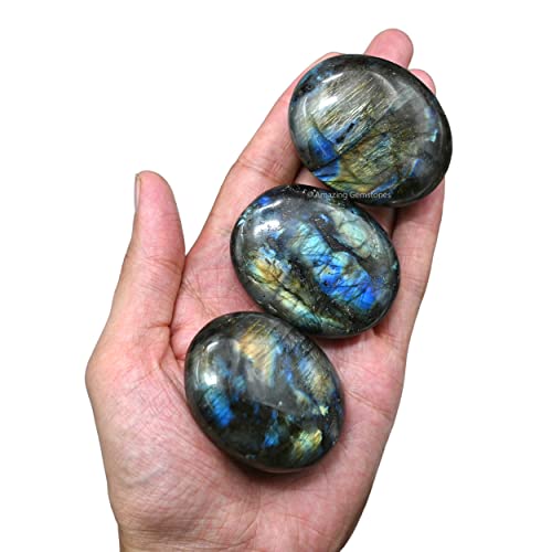 Image of Amazing Gemstone Labradorite Crystals, Healing Stones - Extra Large Palm Stone Crystals Piedra For Good Luck, Positive Energy, Meditation - Unique Stocking Stuffers, Birthday Gifts for Women, Men