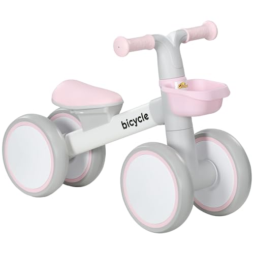 Qaba Balance Bike for Toddlers 1-3 Years, Baby Balance Bike with Adjustable Seat, Silent Wheels, No Pedal Bike for Boys and Girls, Pink