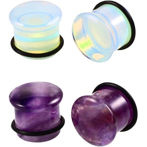 IPINK- Natural Stone Ear Plugs Kit Saddle Stretchers Expander Set 2G-16mm Piercing Gauges, Stone Cover