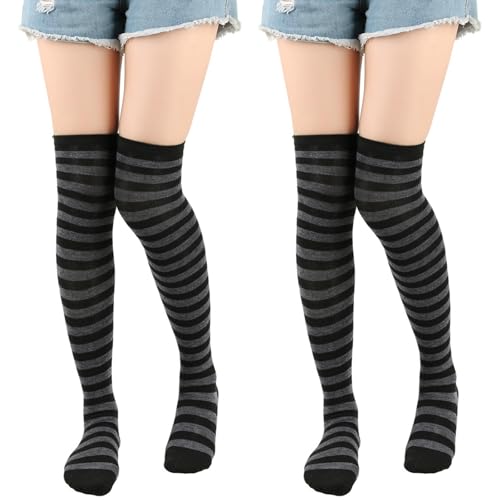 2 Pairs Women Over the Knee Socks Extra Long Stripe Thigh High Socks Christmas Long Stockings Leg Warmers