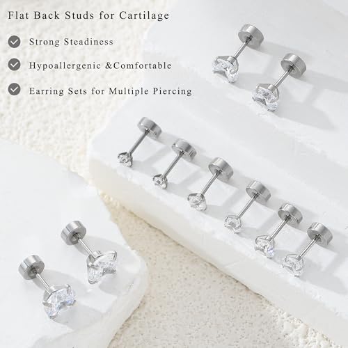 Image of 5 Pairs 14K Gold Plated Stud Earrings for Women, Hypoallergenic Earring Sets for Multiple Piercing, Premium Cubic Zirconia Studs Earrings for Women