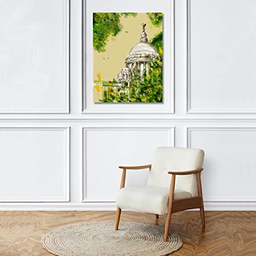 Image of RANGOLI 100% Cotton Stretched Canvas Painting 400 GSM, Framed Victoria Memorial Canvas Abstract Wall Art for Living Room, 3D Paintings for Wall Decor (24 x 36 Inch With Frame)