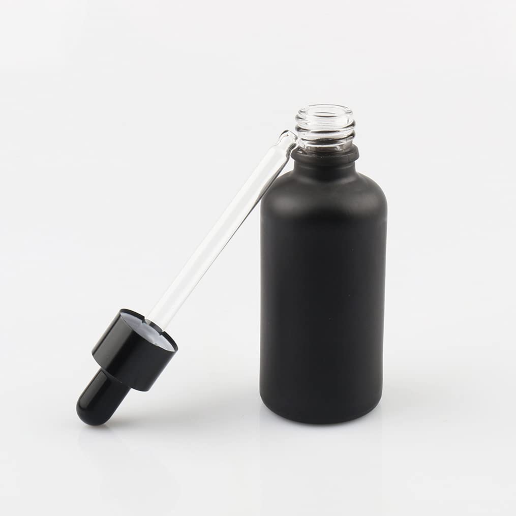 24 Pieza,Botella de Aceite Esencial Negro mate de 50 Ml, Botellas de Cristal con anillo de Negro y pipeta, para Aceite Esencial, Masaje,Fragancia, Aromaterapia