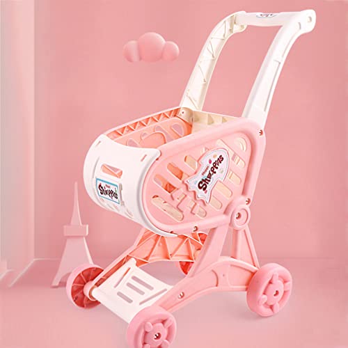 Gadpiparty 1 Set Children Shopping Cart Trolley Play Set With Pretend Play Grocery Food Fruit Vegetables Accessories Supermarket Shopping Cart Toy For Boys Girls Pink #TOP2