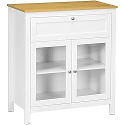 Ikea Cajones Salon HOMCOM Aparador de Cocina Moderno Mueble Buffet Auxiliar con Cajón Estante Ajustable y 2 Puertas de Vidrio para Salón Comedor 80x40x90 cm Blanco