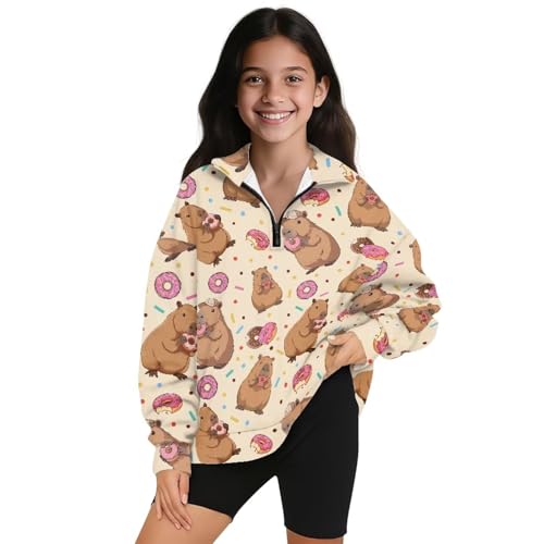 Girls 1/4 Zip Up Sweatshirts Casual Pullover Top Stand Collar Long Sleeve Sweatshirt for Teen Girls