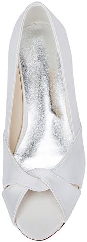 Emily Bridal 331-10 Women's Wedding Shoes Peep Toe Flat Heel Satin Flats Bridal Shoes (EU35/5 B(M) US, White) | Image 4