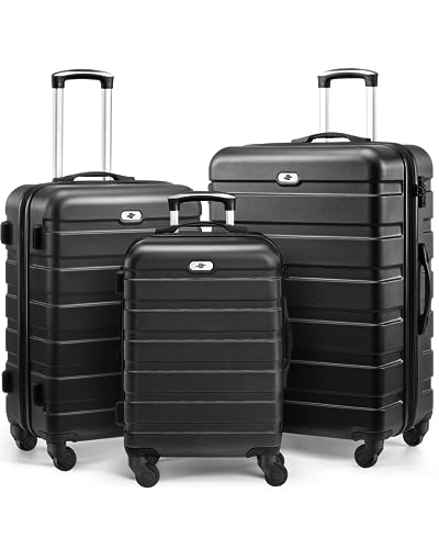 Image of Suitour Luggage Sets 3 piece, Hardside Lightweight Suitcase sets with Spinner Wheels,TSA Lock,20 /24 /28 inches Travel Luggage Black