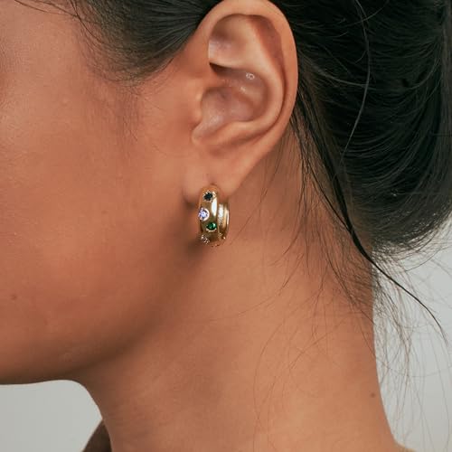 Free bird Huggie Earrings for Women Colorful Earrings for Women Multi-Colored Cubic Zirconia3