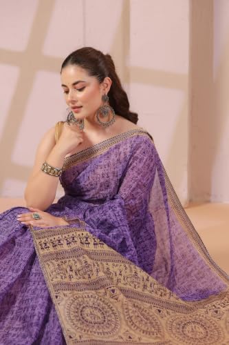 Image of TAMAIRA FASHION Mulmul Pure Cotton Saree For Woman Warli Printed |Office Wear Daily Wear Sarees For Women Without Blouse Piece(Available in 16 Colours)