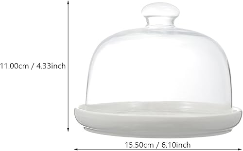 Miniatura 7 de Angoily Cloche - Plato de cerámica para tartas con tapa de cúpula y soporte de exhibición de queso con cubierta de vidrio transparente, bandeja para