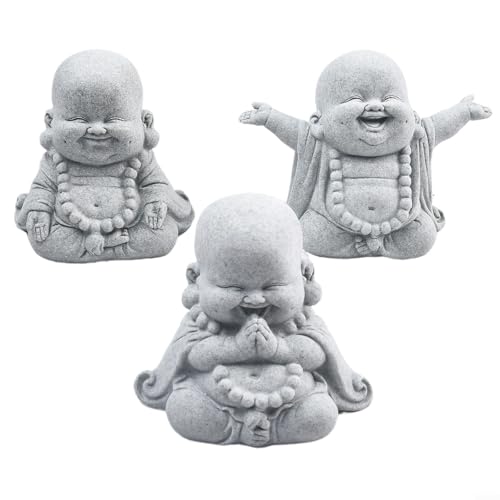 Fauhapyway Statue de Bouddha rieur, décoration de jardin effet grès pour intérieur et extérieur, sculpture décorative pour la maison, le jardin, la cour,...