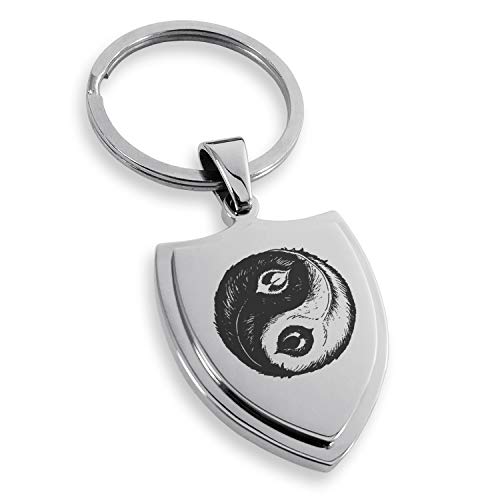 Stainless Steel Peacock Feather Yin Yang Shield Keychain Keyring