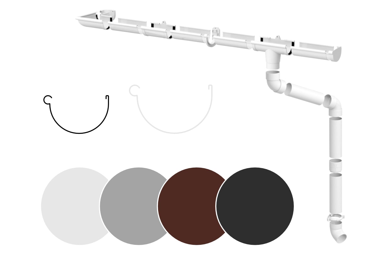 S Set completo di grondaie (1 lato del tetto) - plastica PVC-U in 4 colori, consigliato per tetti < 100m² (set min. 12 metri, bianco) Grondaie Capannone da giardino Carport