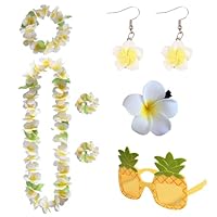 MOAZIFI 6PCS Hawaii Kette Blumen Deko, Hawaii Outfit Damen Zubehör, Blumenketten Hawaii Mit Blume-Armbänder, Ananas Sonnenbrille, Stirnband, Ohrringe, Für Hawaii Kostüm Tropical Luau Party Supplies