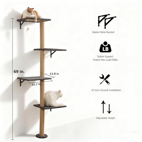 Árbol para gatos de pared 73 pulgadas sisal 4 niveles miniatura 3