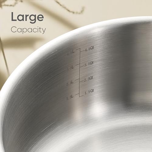 Image of CAROTE 6QT Full Clad Tri Ply Stainless Steel Stock Pot with Lid, Kitchen Stockpot Soup Pot, Outer Ceramic Layer, Even Heating, All Stoves Compatible, Oven & Dishwasher Safe, Stay Cool Handle, White