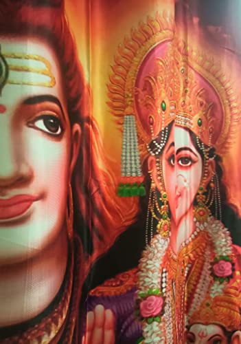 Image of 3D Digital Printed Heavy Fabric Lord Shiva Parwati God Design Curtains for Pooja Room, Temple, Home, 4x9 feet, Set of 1 Pc