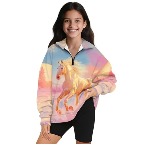 Girls Sweatshirts Quarter Zip Pullover Kids Clothes Fall Outfits Long Sleeve Athletic Tops for Workout Hiking
