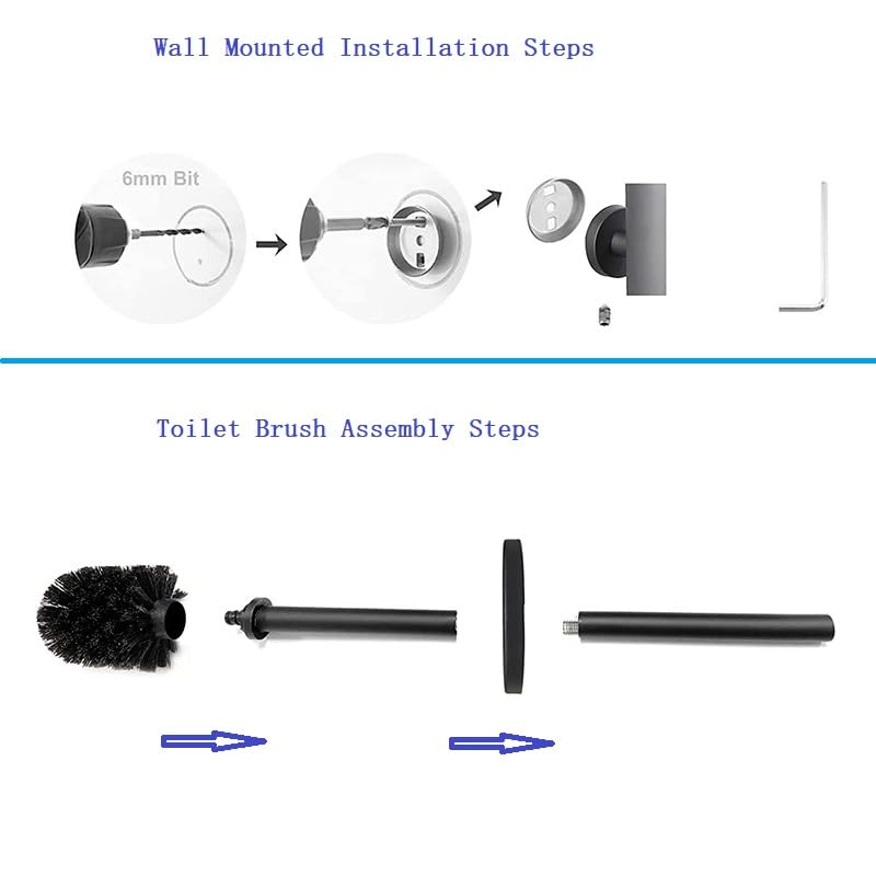 Image of Toilet Brush and Holder Freestanding, NSCMQSL Toilet Bowel Brush for Cleaning with Stainless Steel Handle,Space Saving for Storage Toilet Brush Wall Mount Round(Matte Black)