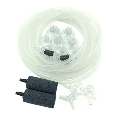 21 x Accessoires de Pompe à Air Standard pour Aquarium, PietyPet 5 m Aquarium Oxygène Air Line Tube Tuyau avec 12 Clips d'Aspiration, 2 Pierres Libérer Aériennes, 2 Valves de Contrôle et 4 Connecteurs Cover