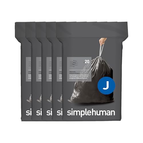 Image of simplehuman Code J 100 Count Odorsorb Custom Fit Liners, Drawstring Odor Absorbing Trash Bags, One-by-One Mess-Free Dispense, Extra Thick & Double Seamed, 50% PCR Plastic, 38-45 Liter / 10-12 Gallon