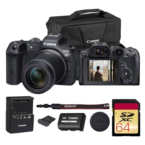 Image of Canon EOS R7 Mirrorless Camera with 18-150mm Lens | Speed, Precision, and Versatility for Hybrid Creators (5137C009) + 64GB Memory Card + Canon Shoulder Bag