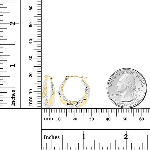 14K Gold Polished & Satin Twisted Hoop Earrings For Women | 4x20mm Hoops | Earrings For Sensitive Ears | Solid Gold Earrings For Women4