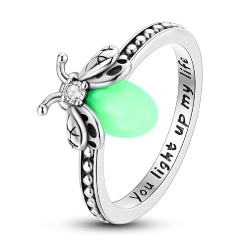 Hapour Glow in the Dark Firefly Ring 925 Sterling Silver Ring Eternity Gorgeous Stackable Rings for Women Teens Gifts for Her Ring Size 8