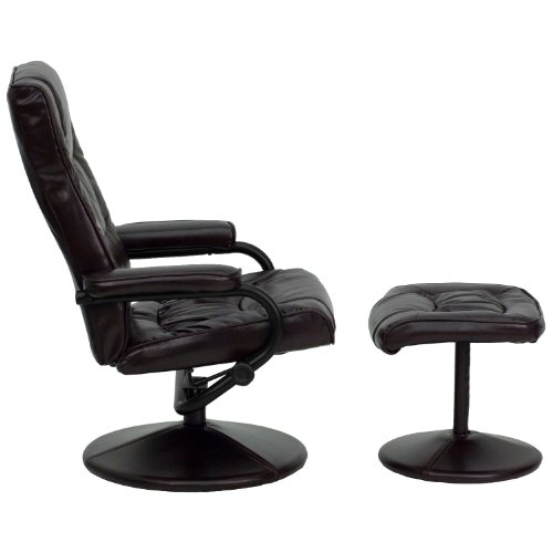 Flash Furniture Rachel Contemporary Multi-Position Recliner And Ottoman With Wrapped Base In Brown Leathersoft #TOP4