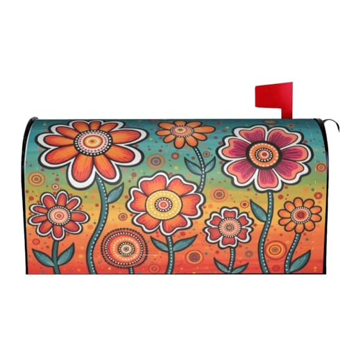Image of Abstract Flowers Mailbox Cover Magnetic Seasonal Waterproof Mailbox Wraps Post Letter Box Decor 21x18 in