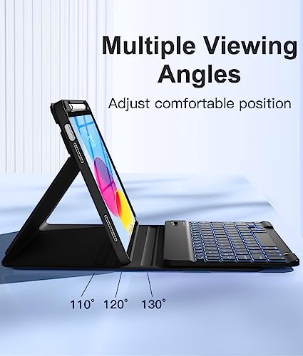 Image of Hamile for iPad 11th 10th Generation Case with Keyboard - 7 Colors Backlit Wireless Detachable Folio Keyboard Cover with Pencil Holder for iPad 11-inch A16 2025 10th Gen 10.9 Inch 2022 (Black)
