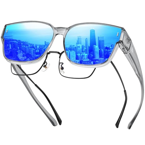 Image of DUCO Fit Over Sunglasses for Men Women Wear Over Glasses Retro Wrap Around Polarized Sun Glasses UV400 Protection DC8981