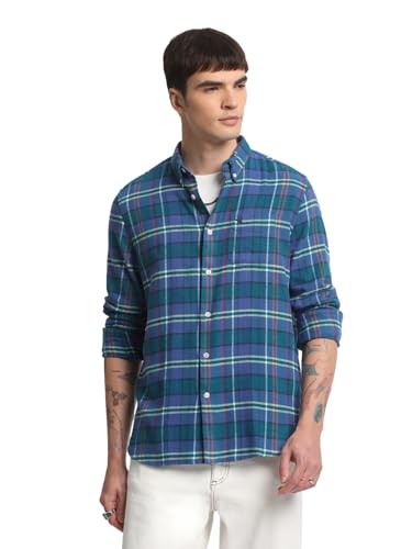 Image of THE BEAR HOUSE Men Cotton Tartan Checked Slim Fit Casual Shirt