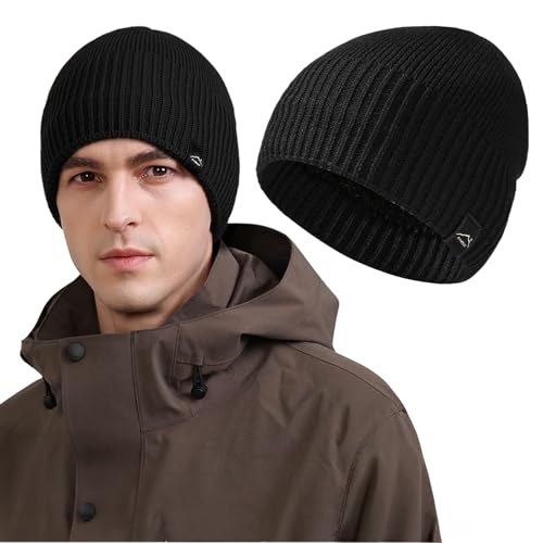 FYting Gorro Invierno Hombre,Gorro Lana Hombre,Unisex, Sombrero de Punto a Prueba de Frío al Aire Libre con Relleno de Felpa, Regalo para Hombres, Padre, Novio, para Navidad, Cumpleaños (Negro)