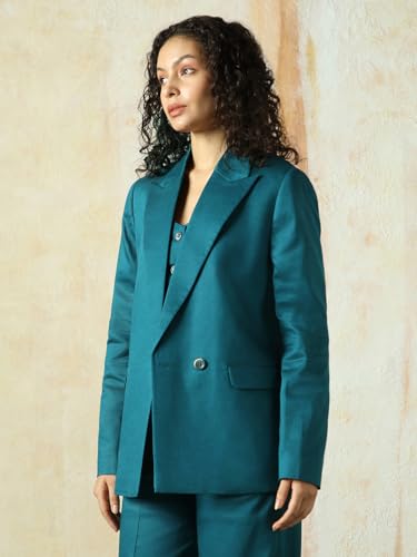 Image of High Star Women Solid Longline Length Oversized Notch Lapel Collar Full Sleeve Blazer
